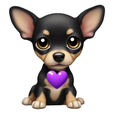black & tan chihuahua puppy with a purple heart sticker