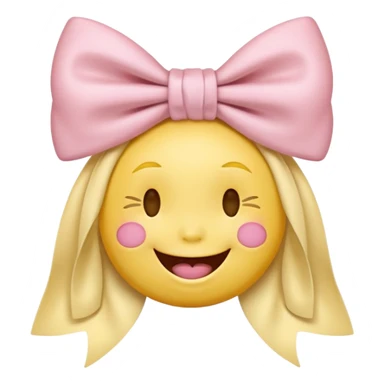classic yellow laughing emoji with a very pretty pale pale pink bow no nose and closed eyes sticker