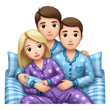A woman and a young man are lying in bed and cuddling with each other. sticker