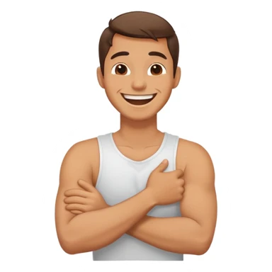guy arms crossed holding neck while laughing sticker
