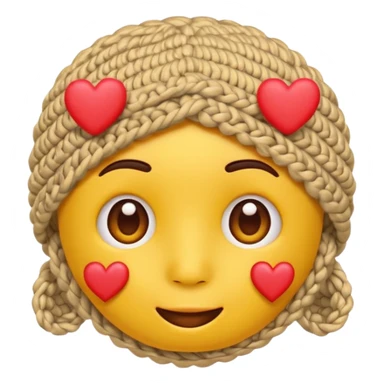 Cute Yellow face emoji crocheting with hearts around head  sticker