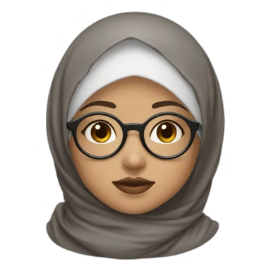 Hijab black color white fair skin girl brown eyes wearing round circular metal glasses, no make up, small lips,big cheeks, almond eyes, triangle nose sticker