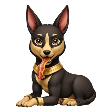  Fit mean Short-eared Black fur beautiful female anubis puppy statue posed biting bacon  sticker