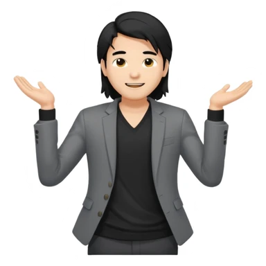 asian young man with long black hair falling on the forehead in grey blazer and black t-shirt smiling  sticker