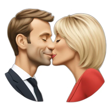 Emmanuel Macron and Brigitte Macron kissing sticker