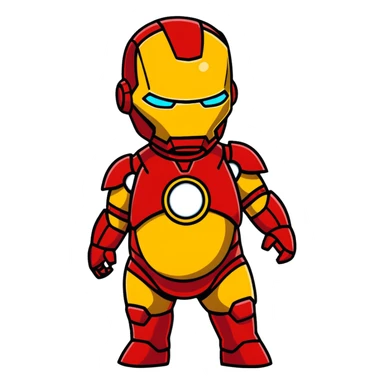 Iron Man with a pregnant belly, wearing red and gold armor suit sticker