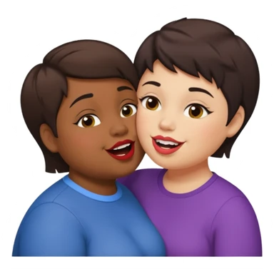 Chubby lesbian with medium dark hair kissing tall butch lesbian with huge teeth and short hair sticker