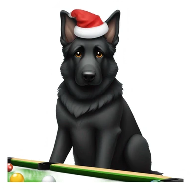 Black german shepherd with Santa hat playing pool sticker