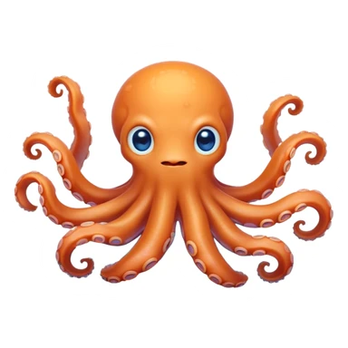 Cinematic Cute Octopus Portrait Emoji, Head tilted playfully and inquisitively, featuring a rounded, light orange body embellished with playful blue rings, eight adorably curling arms, and big, twinkling eyes full of wonder, Simplified yet irresistibly adorable features, highly detailed, glowing with a warm, inviting underwater glow, high shine, affectionate and lively, stylized with a touch of whimsical cartoon charm, soft glowing outline, capturing the essence of a mischievous yet loving octopus that seems as if it could bob out of the screen into your arms! sticker
