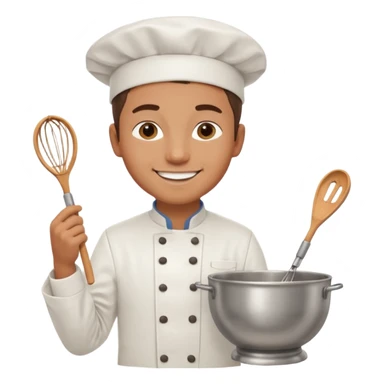 Male Young Pastry Chef – smiling, holding whisk and mixing bowl. sticker