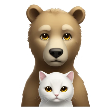 A bear cub with a white cat who has black ears and block heart on the forehead with golden eyes sticker