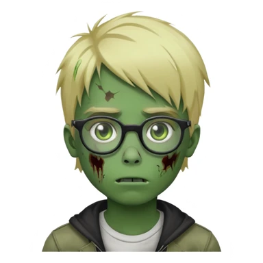 boy zombie with blonde emo hair and green skin and glasses sticker