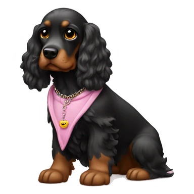 Cocker noir avec collier rose sticker