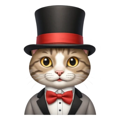 Grey tabby cat in top hat and bow tie sticker