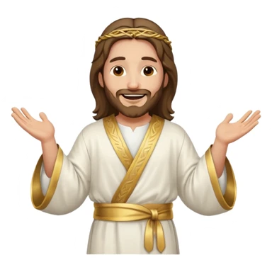 my workmate accidentally misspelled "Jesus christ" as "Jesbus christ", make an emoji of jesus with his hands on his hips, making a face as if he's laughing at how silly someone is sticker
