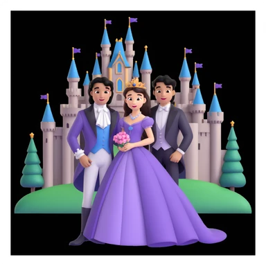prince and princess Disney dress close up photo in castle background sticker