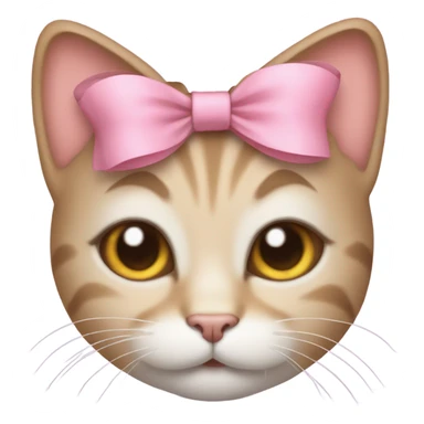 cat blushing and smirking with a pink bow on its head sticker