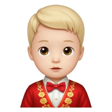 baby guy, wearing chinese royal ancient custome, red bow tie sticker