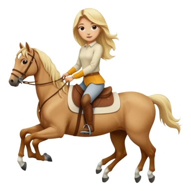 Tan girl with long blonde hair wearing a cream colored long sleeve shirt and riding pants on top of a brown horse with 4 legs sticker
