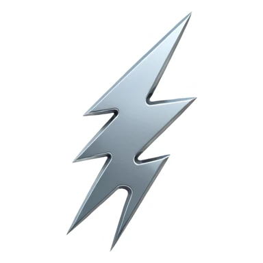 A lightning bolt emoji made of polished silver chrome, sharp yet rounded edges, glossy metallic surface, soft reflections, minimal futuristic design, iOS emoji style, centered, clean white background sticker