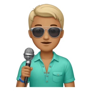 man with summer clothes and sun glasses holding microphone sticker