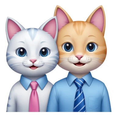 happy girl cat with eyelashes wearing a pink necktie and happy boy cat wearing a blue necktie, standing close together, both smiling sticker