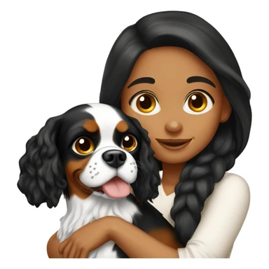 a beautiful brunette girl hugging a cavalier king charles spaniel  sticker