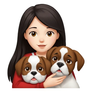 Girl with dark long hair loving on white boxer sticker