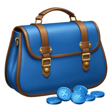 blue coins inside a leather bag  sticker