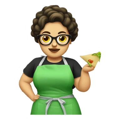 mexican chubby lady green apron  with glasses cooking tacos sticker