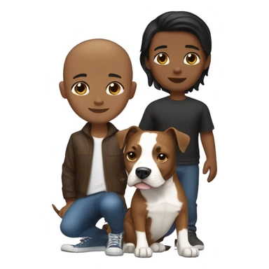 A brown boy with black straight hair and a brown and white pitbull dog sticker