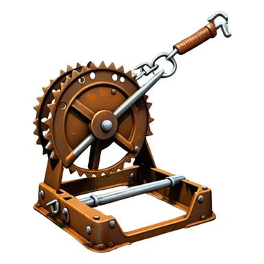 Realistic rusty bear trap open on forest ground, sharp metal jaws, detailed steel texture, natural lighting sticker