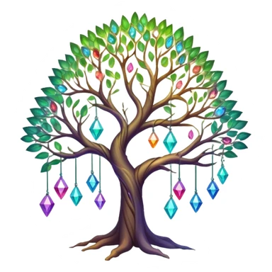 Spiritual magical ethereal tree with colorful crystals hanging in it sticker