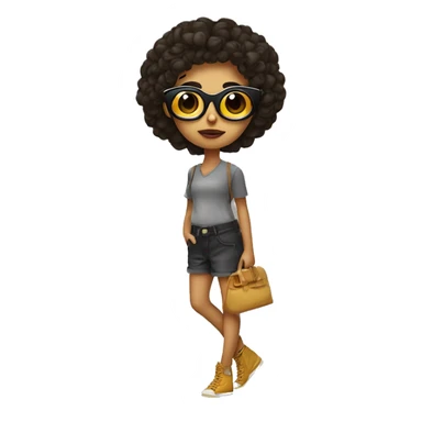 Chica crespa con lentes pie morena y maquillandose sticker