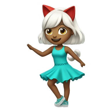 dancing girl with white left hair and right red with turquoise cat ears sticker