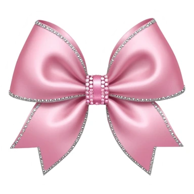Cutesy pink bow emoji. Shiny baby pink satin ribbon. It's silver glitter sparkles on it. Shiny with rhinestones and shadowed to look three-dimensional sticker