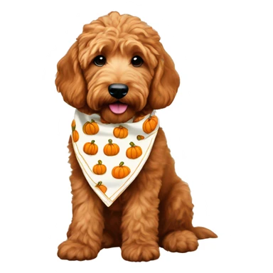 mini red goldendoodle wearing cream bandana with pumpkins on it sticker