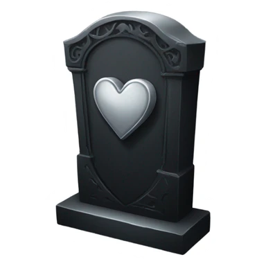 a black tombstone with the inscriptions in silver RIP and a silver heart sticker