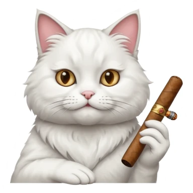 fluffy white cat smoking a cigar sticker