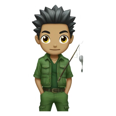 Gon hxh more black than green hair with fishin rod and jajankenn rock sticker