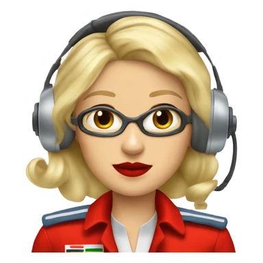 Blonde Russian pilot girl with red lips with airplane pilot headset   sticker