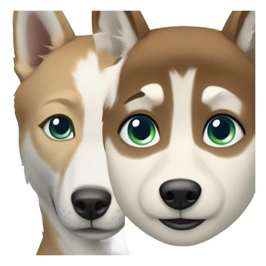 White Woman hair brown and bleus eyes and golden Husky With green eyes sticker