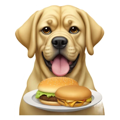 Custard colored mastiff dog eating burger sticker