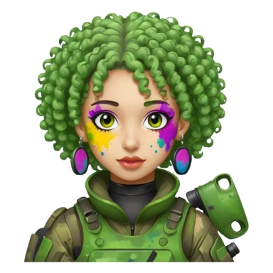 green curly haired painitball player with big earrings guy shot with lots of colors sticker