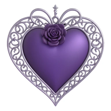 gothic heart, deep purple satin, silver filigree, black rose accent, elegant and moody sticker