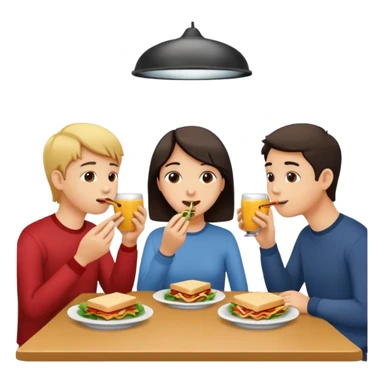 friends eating lunch, face each other, indoor, three people sticker