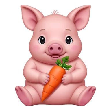 Baby Sitting Piglet – chubby piglet sitting down holding a toy carrot sticker