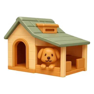 Transform this dog house into a cute, simplified, and playful 3D emoji style illustration with a transparent background, similar to 3D emoji objects. sticker