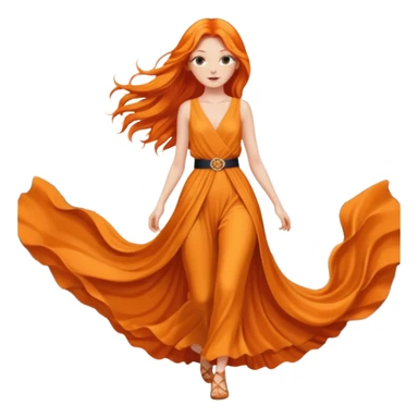 as un mujer de cabbelo anarangado con ropa bonita modelando en una pasarela pero que tenga cabello largo y que se vea la pasarela sticker