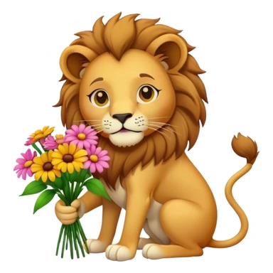 Lion give cat flowers sticker
